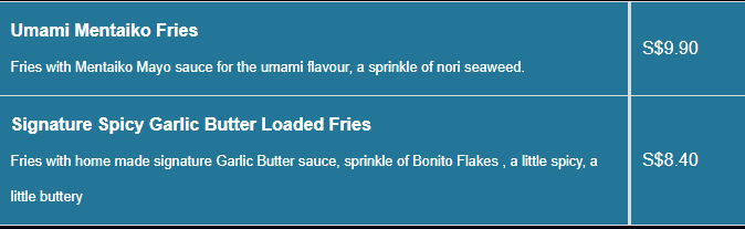 Manhattan menu- Loaded Fries Price List