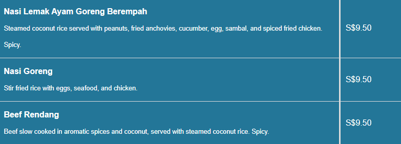 Roti King Menu- Rice Dishes
