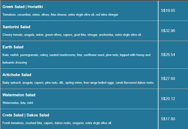 Blu Kouzina menu- Salads/Salata Price List