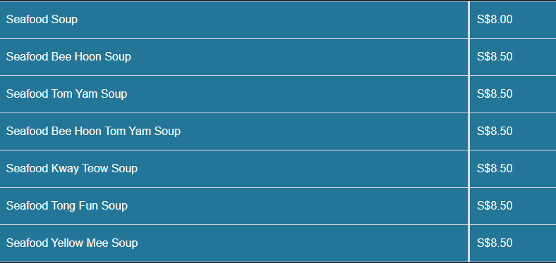 Lucky Cafe menu- Seafood Soup Price List