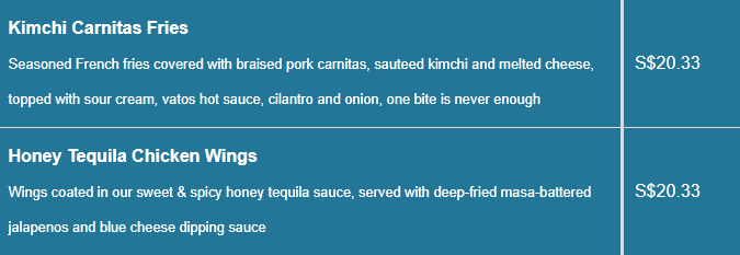 Vatos Urban Tacos menu- Specials Price List