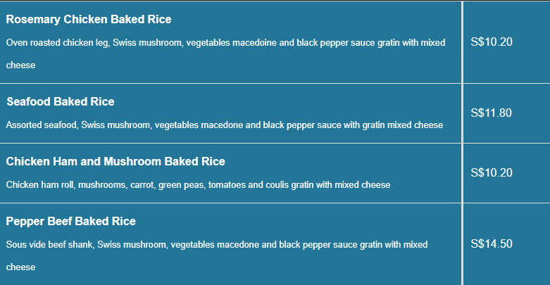 Fusion Spoon menu- Baked Rice Casserole Price List