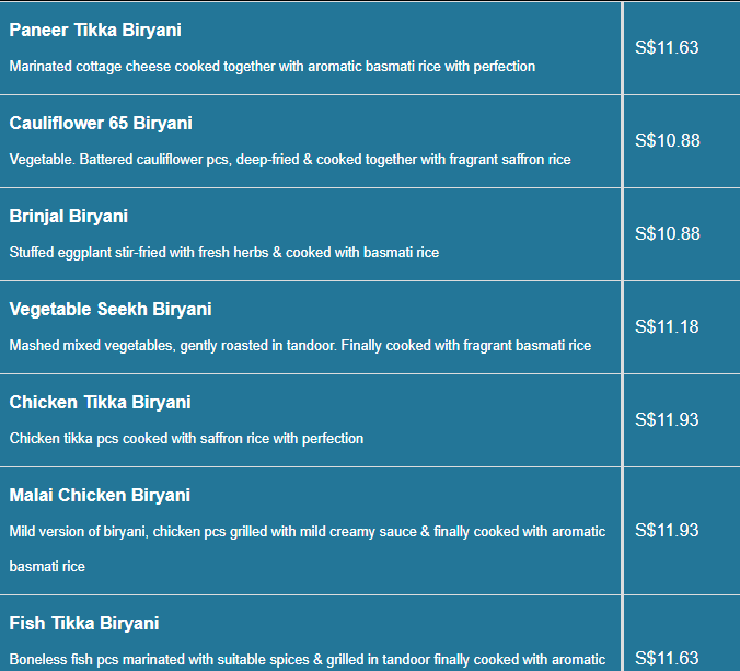 Biryani House menu- House Special Biryani Price List