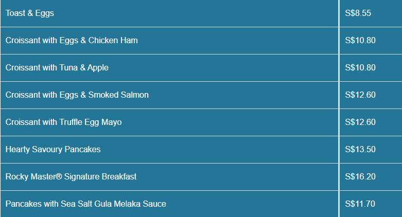 Rocky Master menu All Day Breakfast Price List