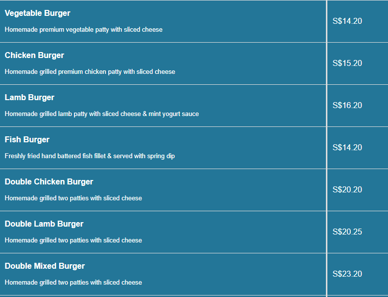 Stackz menu- Burgers Price List