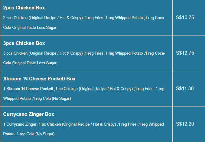 KFC Menu- Chicken Price List