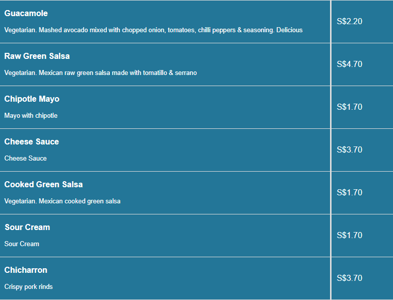 El Cocinero menu- Chips & Dips Price List