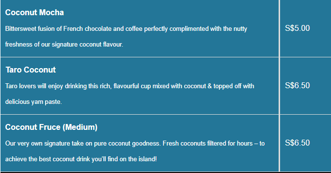 Fruce menu- Coconut Price List