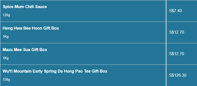 Putien menu- Gift Box Price List