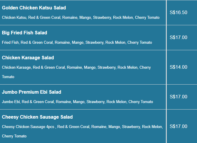 Monster Planet menu- Salad Price List