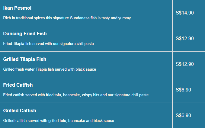 Ayam Penyet President menu- Seafoods Price List
