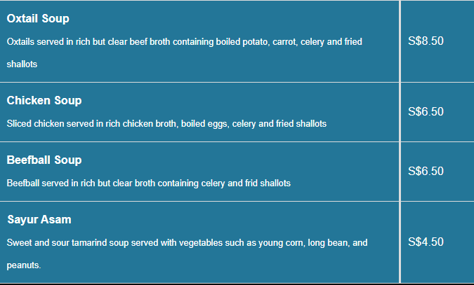 Ayam Penyet President menu- Soups Price List