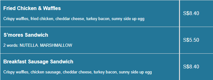 Egg Stop menu- Waffles Co. Price List