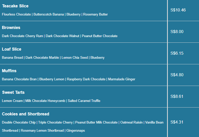 Plain Vanilla menu- Sweet Bakes Price List